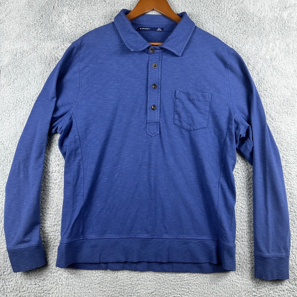 B. Draddy Long Sleeve Henley Golf Polo Mens XL Shirt Blue Front Pocket Preppy
